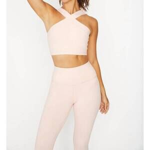 NEW CREAM YOGA leah cross neck bra top in powder pink